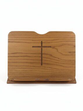 Solid Wood Church Stand Engraved Cross Bible Book Holder Religious 16 x 11.5